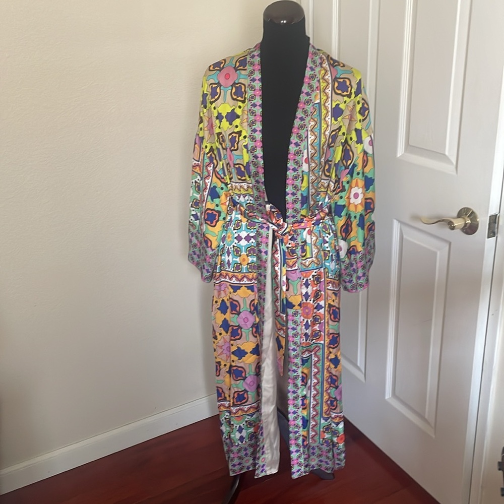 New ZARA satin kimono robe multicolor - Picture 17 of 17